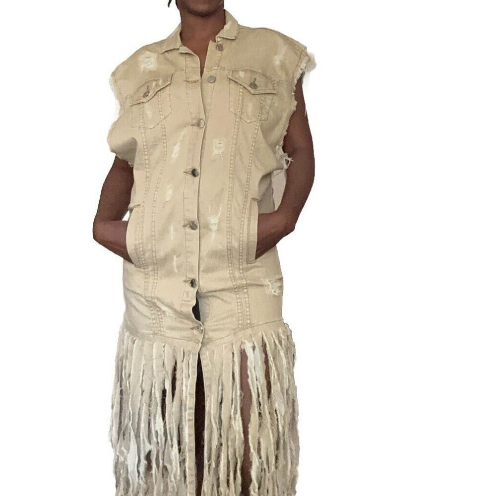 Anthroplology Alexander Bueno Distressed Fringe Dress Jacket Shacket Sz S/M